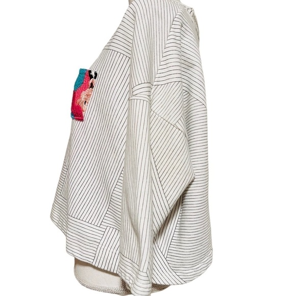 POSTMARK ANTHROPOLOGIE WOMENS WHITE WITH BLACK GEO PATTERN LINES OVERSIZED MED - Picture 3 of 10
